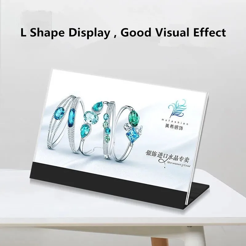 83x65mm L Shape Acrylic Sign Holder Aluminum Base Acrylic Picture Frame Table Price Label Paper Holder Stand