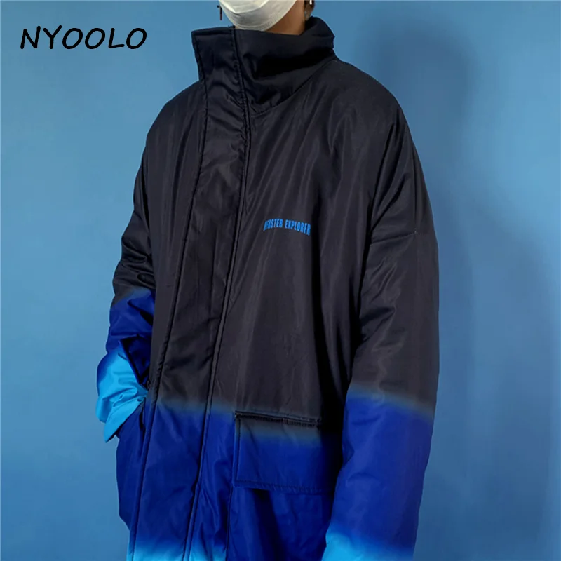 NYOOLO, Harajuku, уличная, с большими карманами, лицо дьявола, градиент, утолщенное, теплое пальто, Осень-зима, свободная куртка на молнии, для женщин, мужчин, верхняя одежда