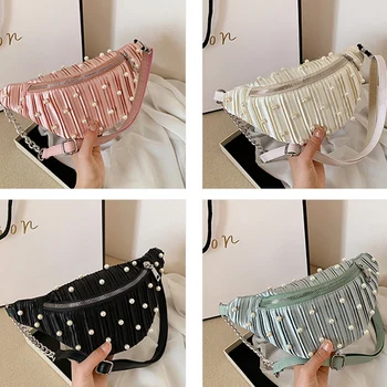 

Women's Waist Bag Fashion Pearl Chest Bag Fold Crossbody Bag Waist Bag