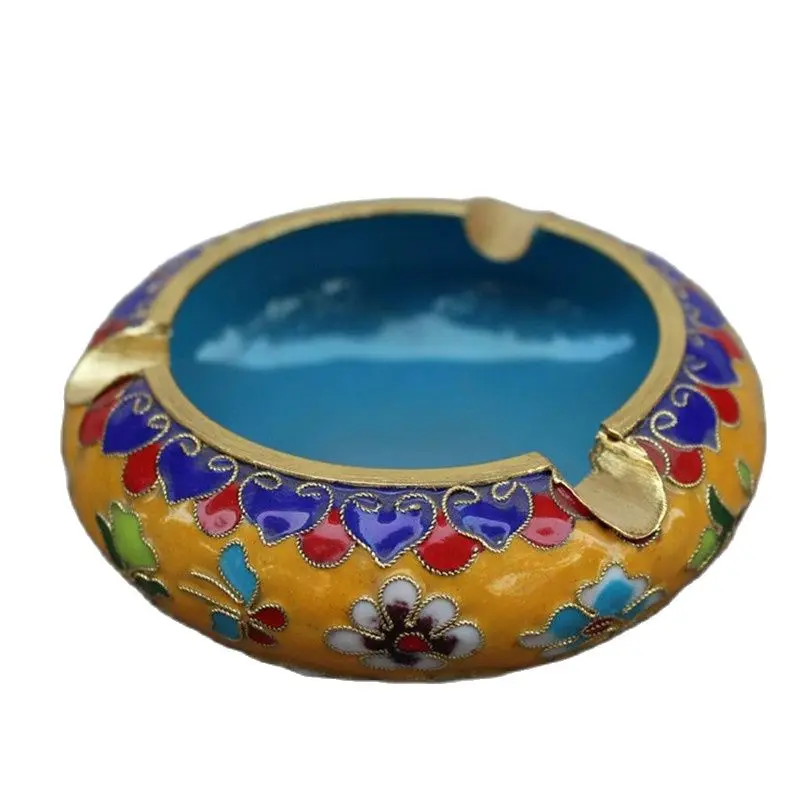 The characteristics of Beijing China wind technology gift genuine fetal copper filigree Enamel Cloisonne ashtray yellow | Дом и сад