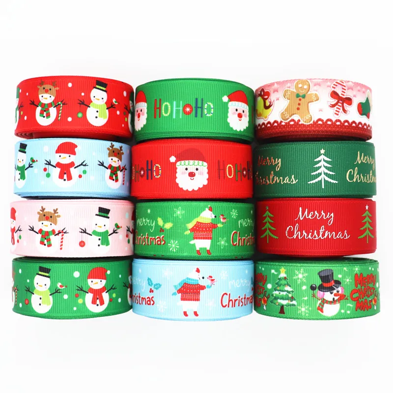

50 Yards 1'' 25MM Christmas Day Printed Grosgrain Ribbons For Hair Bows/ Gift Packaging DIY Handmade Materials Y19072401