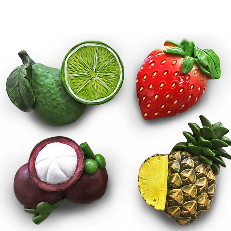

Simulation Fruit Strawberry Cherry Mangosteen Banana Pineapple Fridge Sticker 3d Creative Resin Fridge Magnet Refrigerator Decor