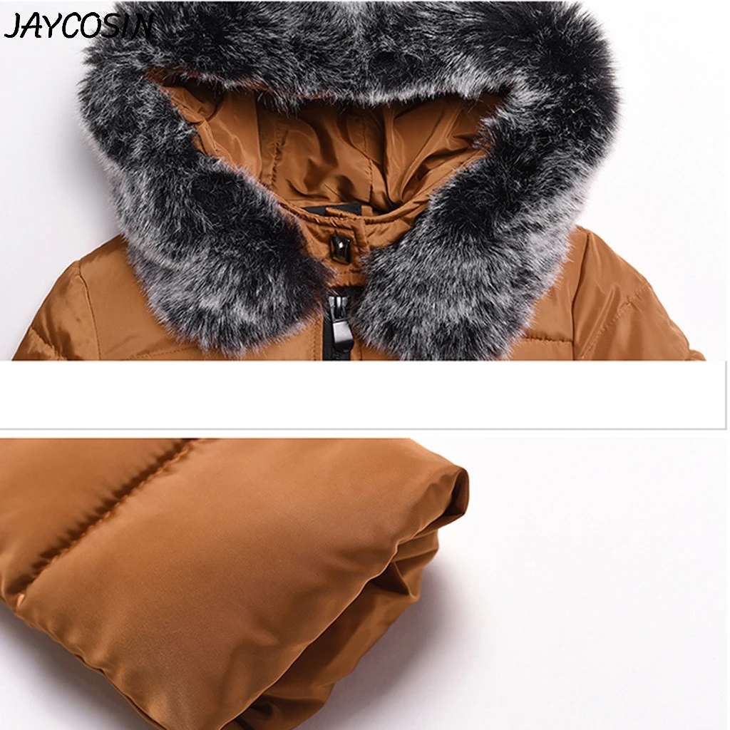 JAYCOSIN Women Parka Coat Zipper Pockets Down Cotton Faux Fur Collar Hooded Coats Winter Warm Fashion Long Jackets Outwear Coat