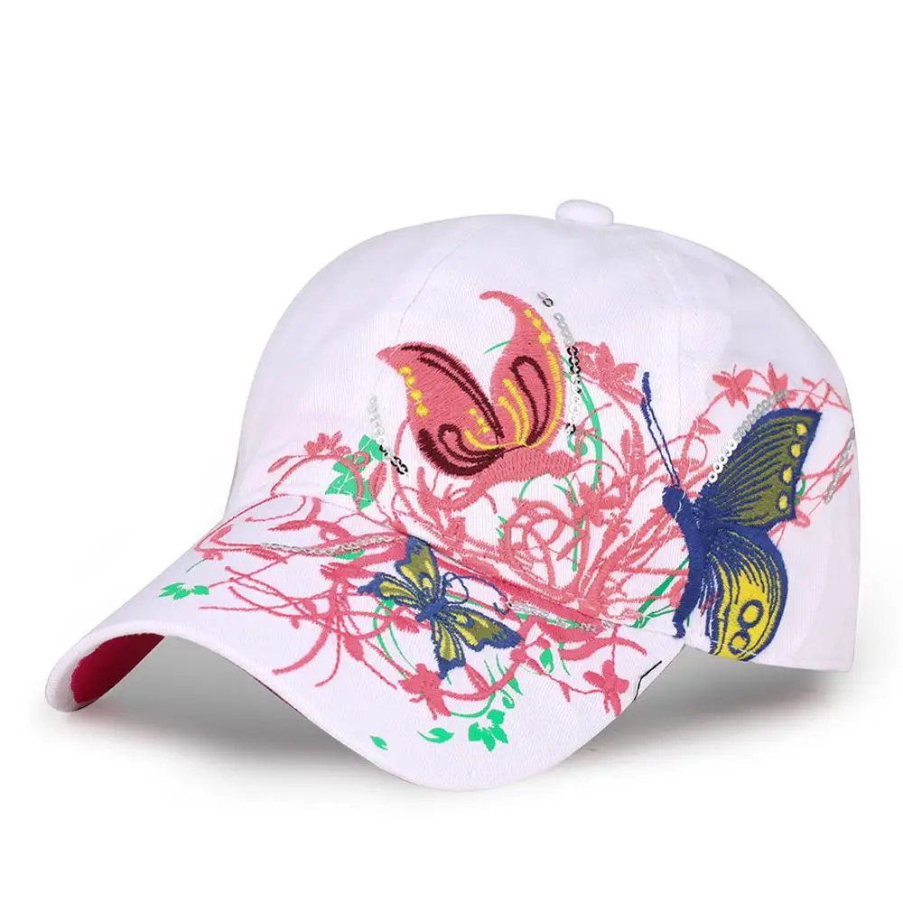 Белый Snapback мужская шапка с вышивкой бабочки женская цветочная бейсбольная хип-хоп черные кепки облегающая Кепка Дальнобойщик детская зимняя шапка - Цвет: Белый
