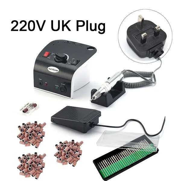 UK Plug 35000 об/мин, электрическая пилка для маникюра, педикюра, оборудование для дизайна ногтей, дрель для ногтей, машинка для маникюра с сверлом для ногтей - Цвет: UK Plug
