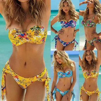 

2020 New Bikinis Set Women Sexy Floral Print Bikini Swimsuit Swimwear Two Piece Bikini Set Bikini Set Biquini Bathing Suit 5.0#