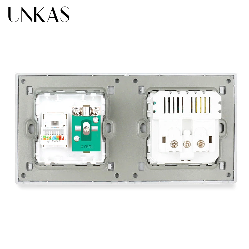 UNKAS 1 Gang EU алюминиевая металлическая панельная Розетка с USB + RJ45 Интернет разъем ТВ
