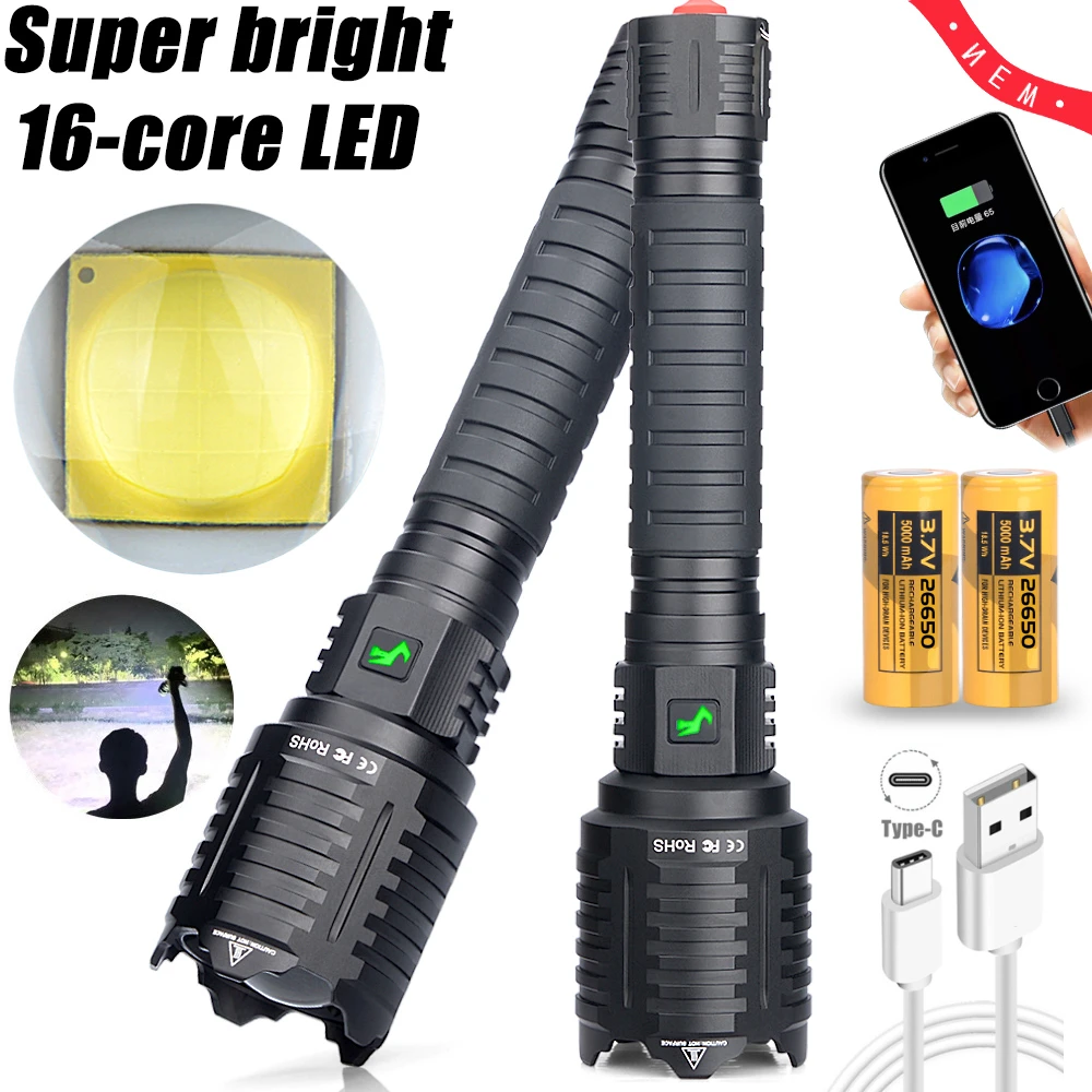 waterproof flashlights 10000mAH XHP160 16 Core Powerful LED Flashlight Torch 26650 Usb Rechargeable Tactial Flashlight Lantern Zoom Torch As Power Bank penlight torch