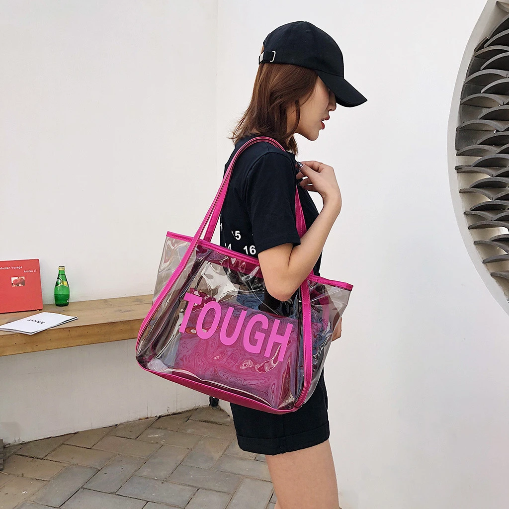 Clear Transparent PVC Shoulder Bags Women Candy Color Jelly Bags Purse Handbags Beach Travel Crossbody Shopping Totes 821