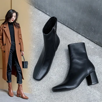 

Women Ankle Boots top layer cowhide Pigskin lining outdoor booties woman ankle boots autumn Nnatural Leather Skinny boots
