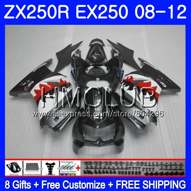 Body For KAWASAKI NINJA EX250 ZX250R shark fish 2008 2009 2010 2011 2012 9JK.7 ZX 250R ZX-250R EX 250 08 09 10 11 12 Fairings Body For KAWASAKI NINJA EX250 ZX250R shark fish 2008 2009 2010 2011 2012 9JK.7 ZX 250R ZX-250R EX 250 08 09 10 11 12 Fairings