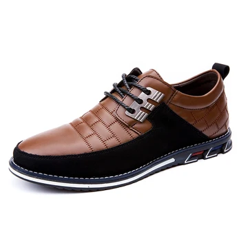 

Men Flat Casual Leather Shoes Comfortable New Fashion Male Walking Sneakers Quality Blue Black Man Footwear Big Size