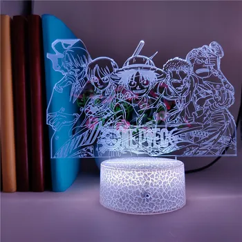 

Cool Led Night Light Anime One Piece Straw Hat Pirates Team 3D Illusion Clock Base Table Lamp Colorful Touch Home Decoration