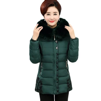 

New Winter Warm Jacket Plus Size Women Hooded Fur Collar Down Cotton Jackets Coat Womens Thick Casual print Parkas 5XL F914