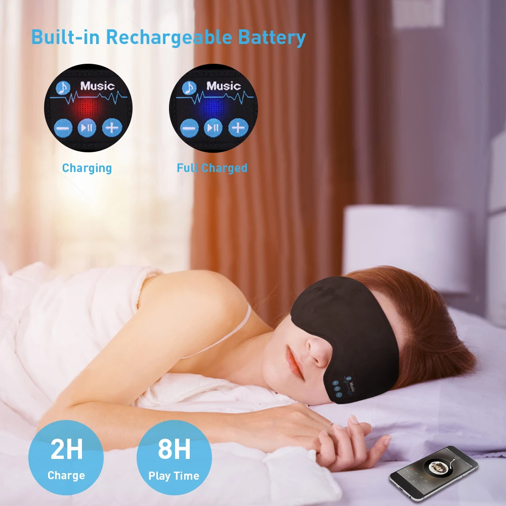 Bluetooth Eyemask маска для сна перезаряжаемая с наушниками моющаяся повязка на глаза для путешествий, офиса, дома, маска для сна