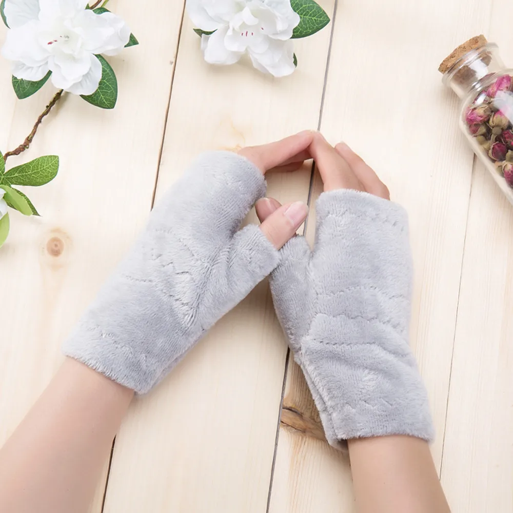 Women Half Finger Fingerless Gloves New Winter Wrist Arm Hand Keep Warm Plush Gloves Casual Solid Sports Mittens Handschoen