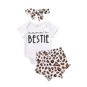 

3PCS Newborn Baby Girl Clothes Set Infant Short Sleeve Bodysuit Top Romper Leopard Shorts Casual Kids Summer 2020 Outfit