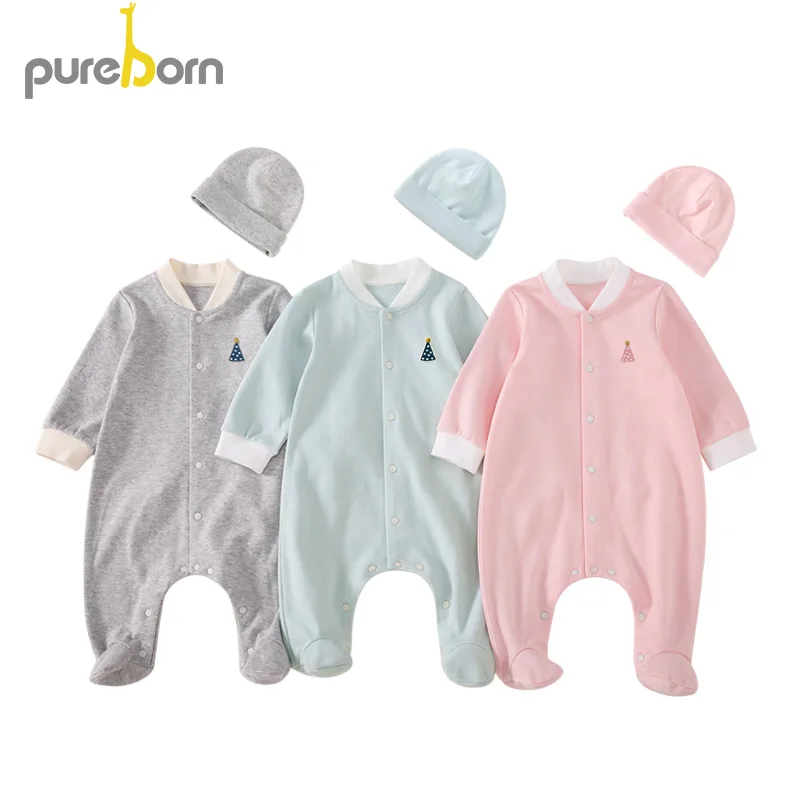 Pureborn Newborn Unisex Baby Clothes Cartoon Animal Footies+Hat for Baby Girl Infant Boy Footed Sleep and Play Cotton Clothing