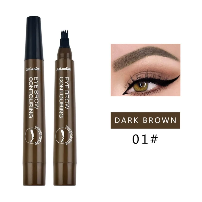 A1-Dark Brown Ручка для бровей с 4 наконечниками, долговечная, водостойкая, стойкая к пятнам, для бровей, натуральная, мягкая, для татуировки, ручка, жидкая, для увеличения бровей, для макияжа глаз - Цвет: A1-Dark Brown