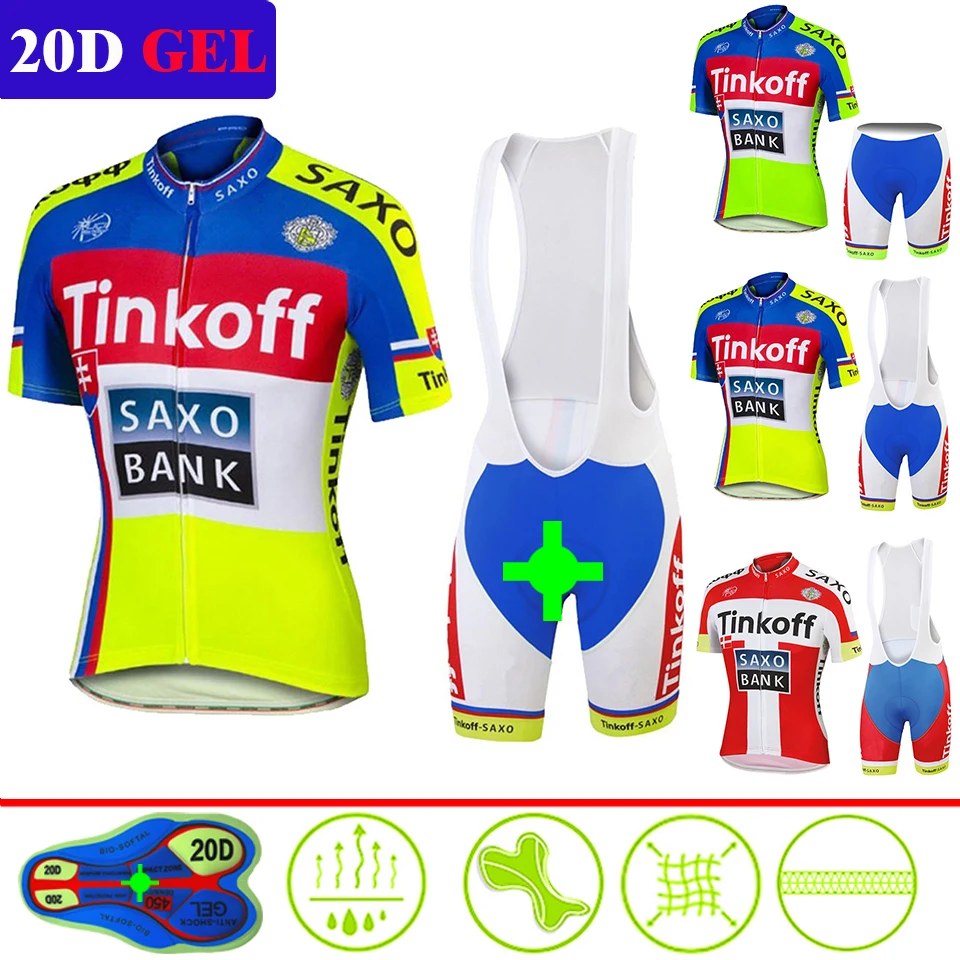 

2019 Men Tinkoff Cycling Summer short sleeve Set Jersey Bike bib shorts Breathable MTB racing maillot Ciclismo Mens Bicycle