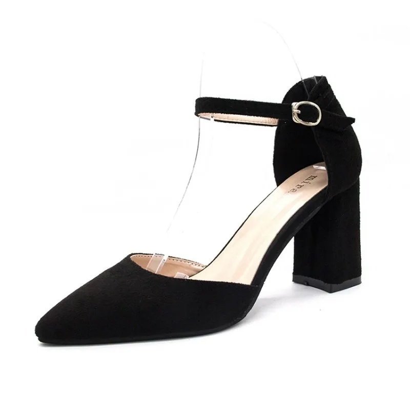 

T-strap Elegant suede ladies Wedding high heels New wild Woman pointed Pumps buckle single sexy comfortable shoes K16-11