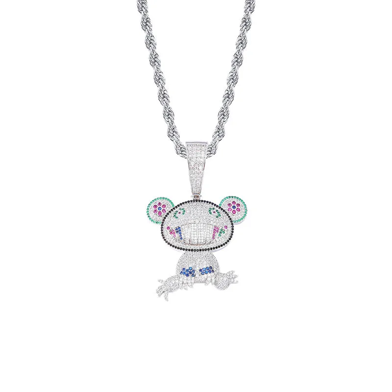 Зубец Установка многоцветный AAA CZ камень Bling Iced Out мультфильм кулон «лягушка» ожерелье для мужчин хип хоп раппер ювелирные изделия золотого цвета - Окраска металла: silver
