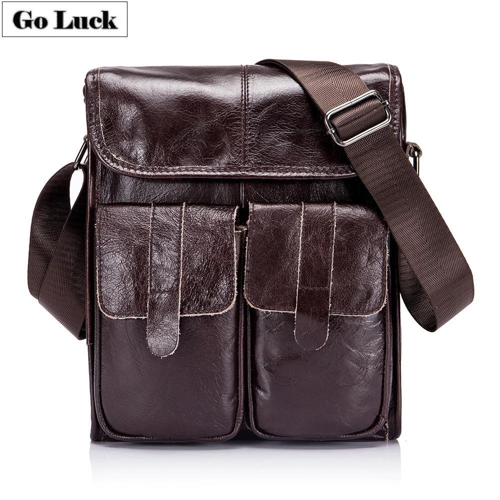Бренд GO-LUCK, натуральная кожа, Повседневная деловая сумка для IPad, мужская сумка через плечо, мужские сумки-мессенджеры из воловьей кожи