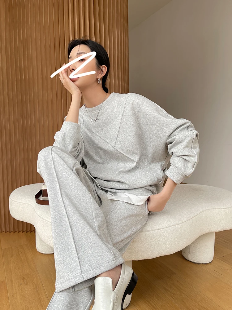 plus size pant suits for special occasions Bornladies 2022 Women Cotton Sweatshirt Suit Oversized Sets Female Stylish O Neck Loose Sweatshirt + Long Pants Suits Sets skirt suit set