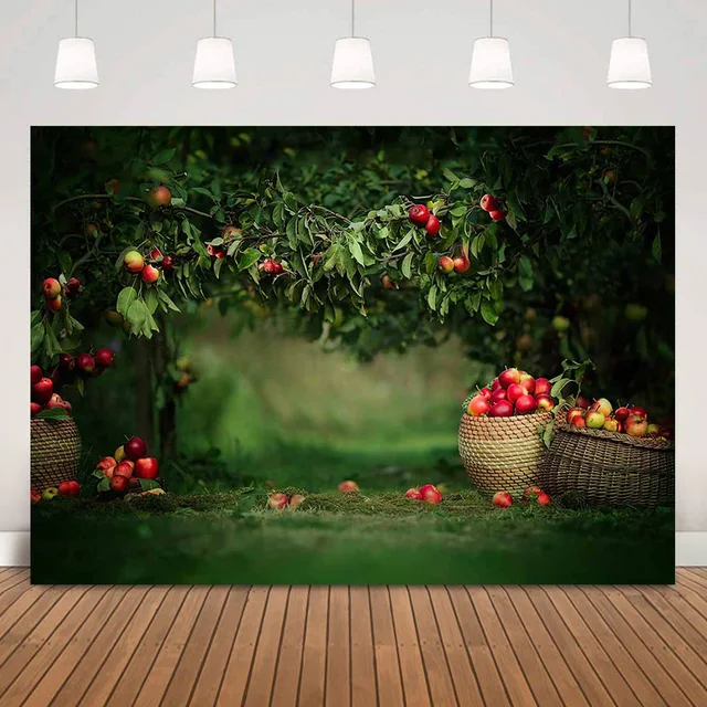 Apple Portrait Backdrop for Photo Studio Orchard Landscape Green Trees