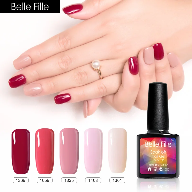 

Belle Fille 10ml Wine Red Color Gel Polish Long Lasting Gel Nail Polish Soak Off UV LED Gel Varnish Nail Art Design Polish Gel