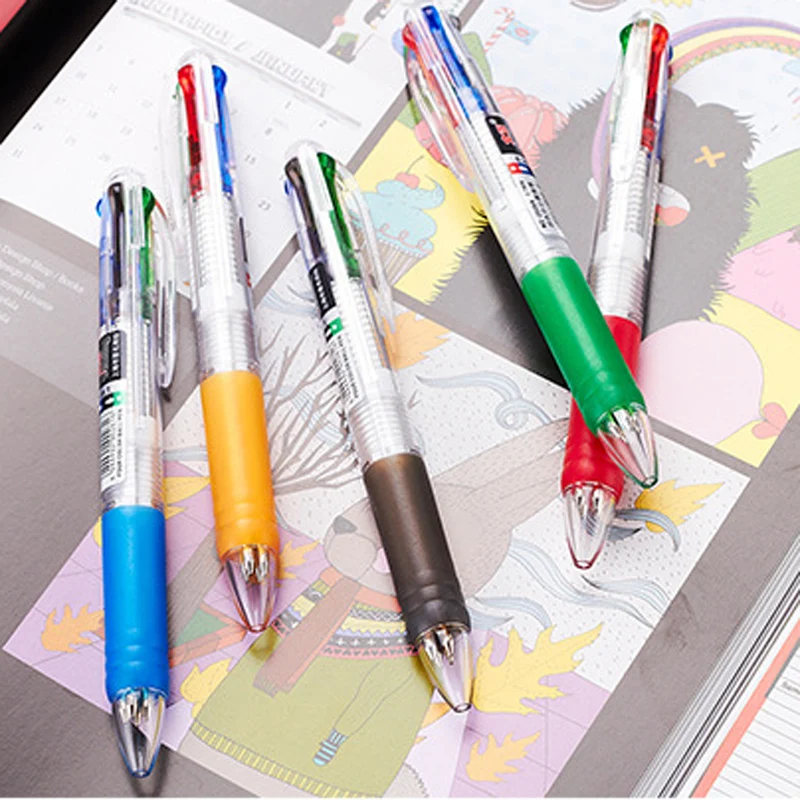 4pcs Red blue black green four color writing pen 0.7mm signature plastic ballpoint school office stationery | Канцтовары для офиса