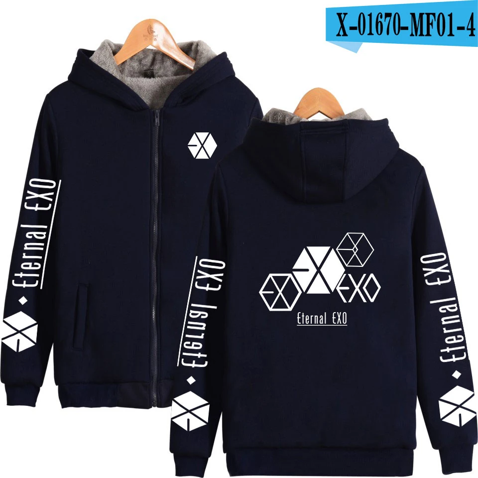 EXO PLANET#5 принт хип хоп Kpop Повседневная Уличная модная популярная парка Basic на молнии уличная сохраняющая тепло парки свободного покроя - Цвет: black