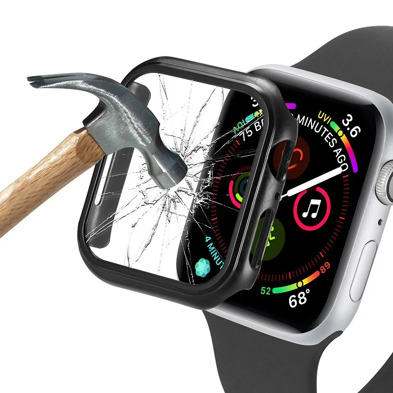 Протектор экрана PC матовый бампер рамка со стеклянной пленкой для Apple Watch 5 4 3 2 1 чехол для часов Закаленное стекло пленка для iWatch 44 мм