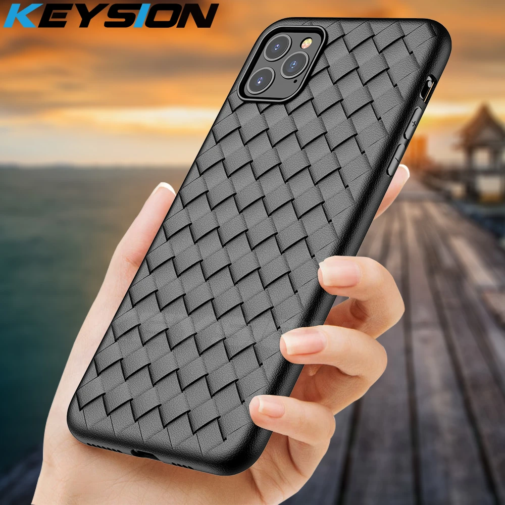 

KEYSION Super Soft silicone Case for iPhone 11 11 Pro Max Luxury matte Grid back Phone cover for iPhone 11 Pro XS XR 6s 7 8 Plus