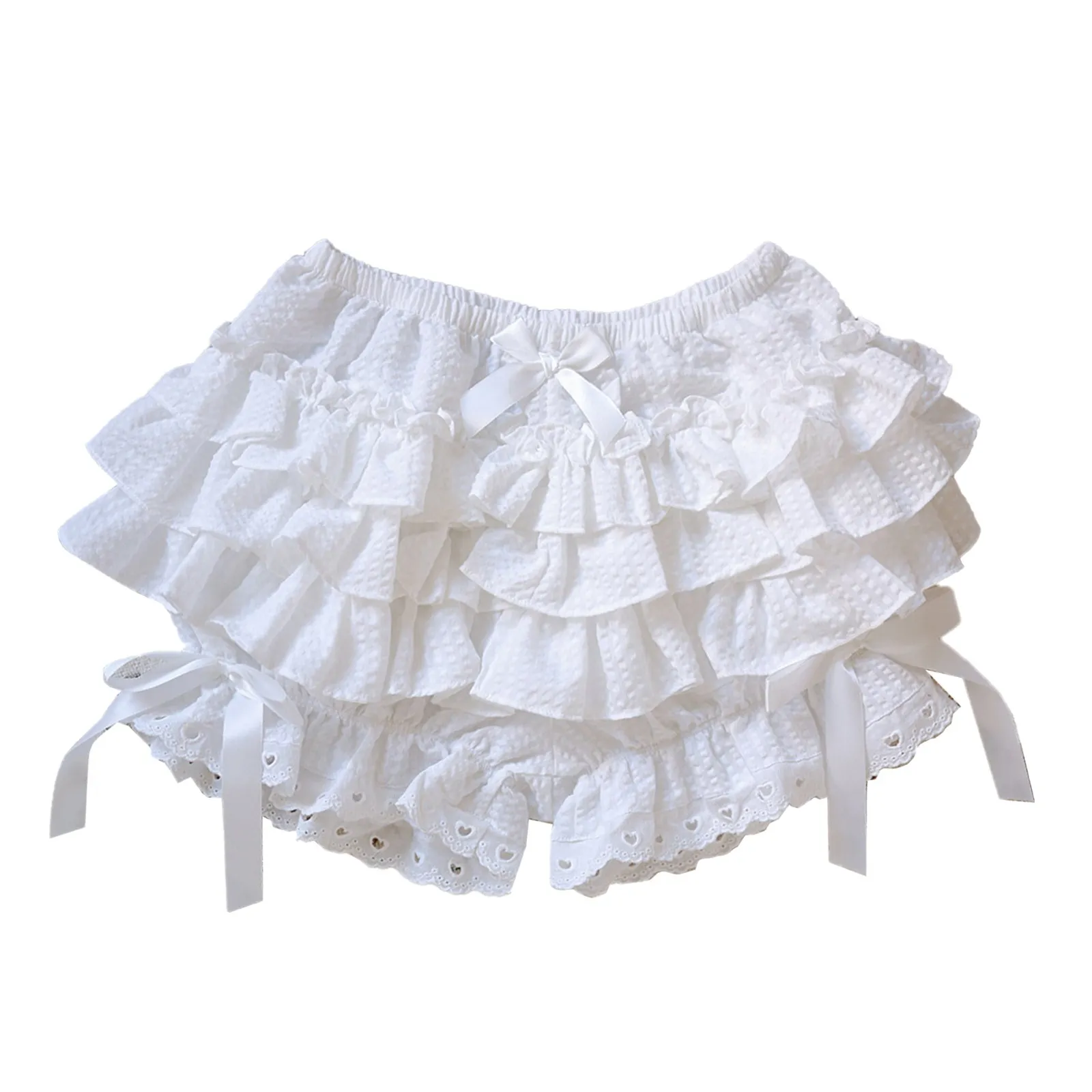 Ruffle Lace Lolita Shorts Pants Trim Layered Bloomers Bow Frilly Panties Solid Color Black White Ruffle Knickers Women