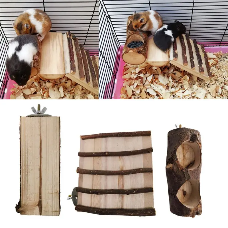 

Wooden Hamster Feeding Bowl Climbing Ladder Toys Basin Stand Rat Chewing Exercise Playing Educational Toys