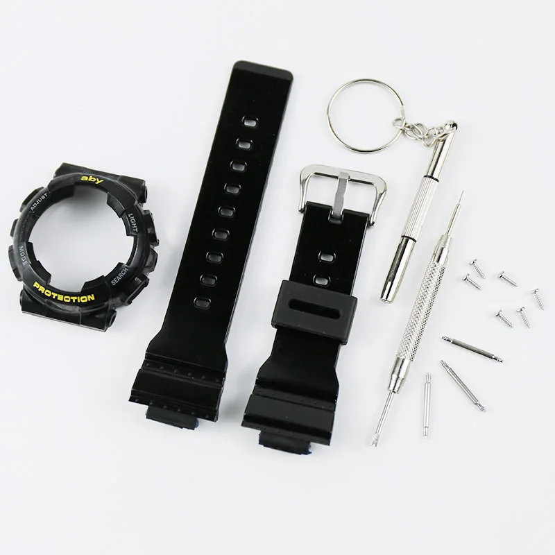 Аксессуары для часов Casio, глянцевый резиновый BABY-G BA 110 111 112 120, женский спортивный резиновый ремешок, чехол 14 мм с пряжкой - Цвет ремешка: Bright black