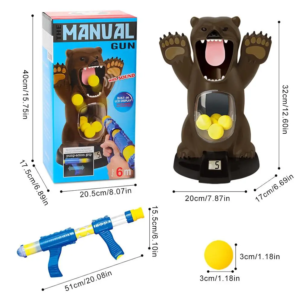 Brinquedo de Tiro a Gás das Crianças Bomba de ar Jogo de Tiro Urso com Fome Elétrico para Crianças Espuma Bola Tiro Brinquedo Divertido 3 divertido jogo de tiro urso com fome