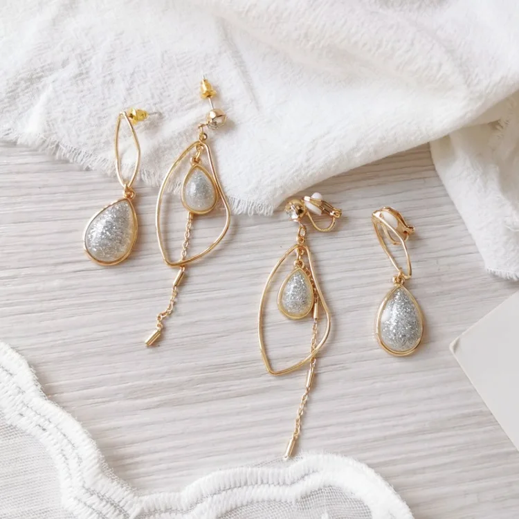 Серьги-клипсы, темпераментные, корейские, металлические, геометрические, круглые, капли воды, жемчуг, элегантные, клипсы, серьги, без пирсинга для женщин