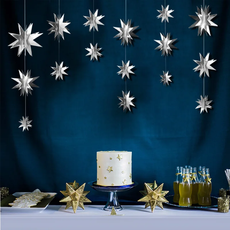 4M Gold Silver Paper Mirror Star Banner Christmas Ornaments Decoration For Home Christmas Tree Garland Decorations New Year