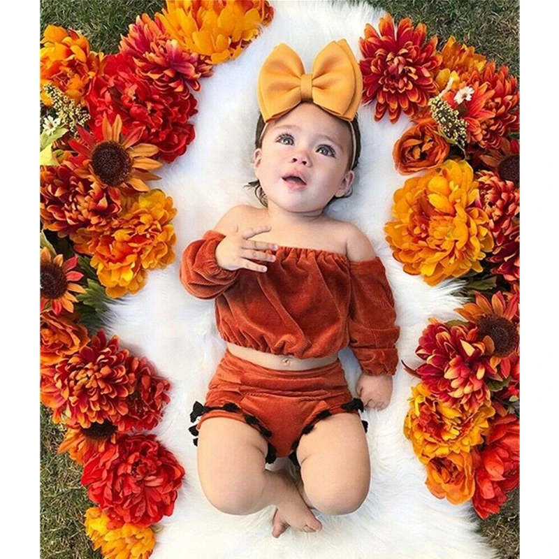 2 шт. футболка с длинным рукавом и шорты кисточками для девочек 0 24 мес.|Комплекты