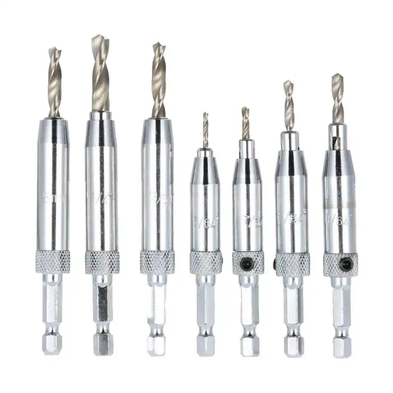 

7pcs Self Centering Door Hinge Wood Drill Bit Set Hole Puncher 5/64-1/4 inch