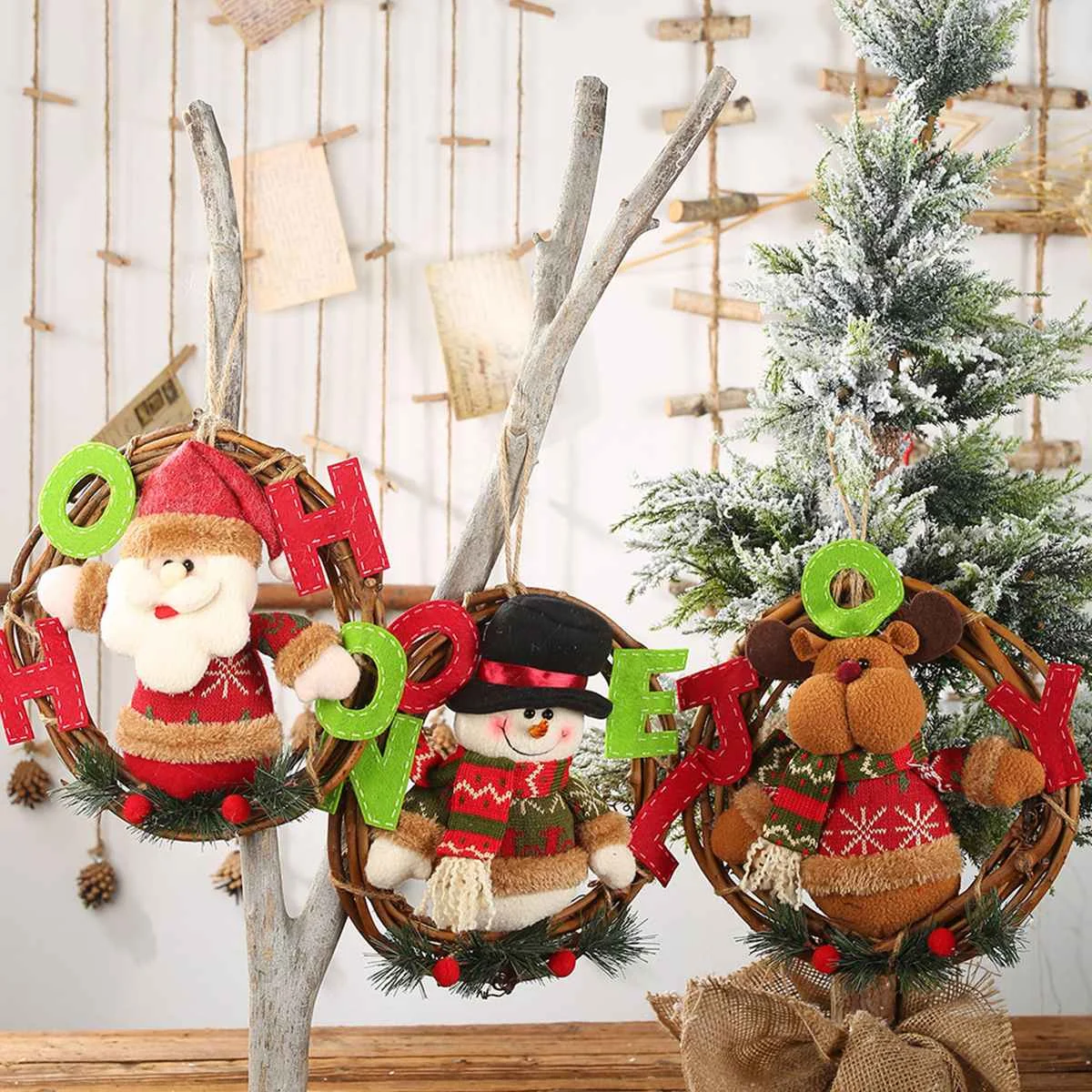 Christmas Ornaments Rattan Ring Wreath Dolls Wreath Garlands New Year Festive Party Christmas Dcoration for Home Door Window