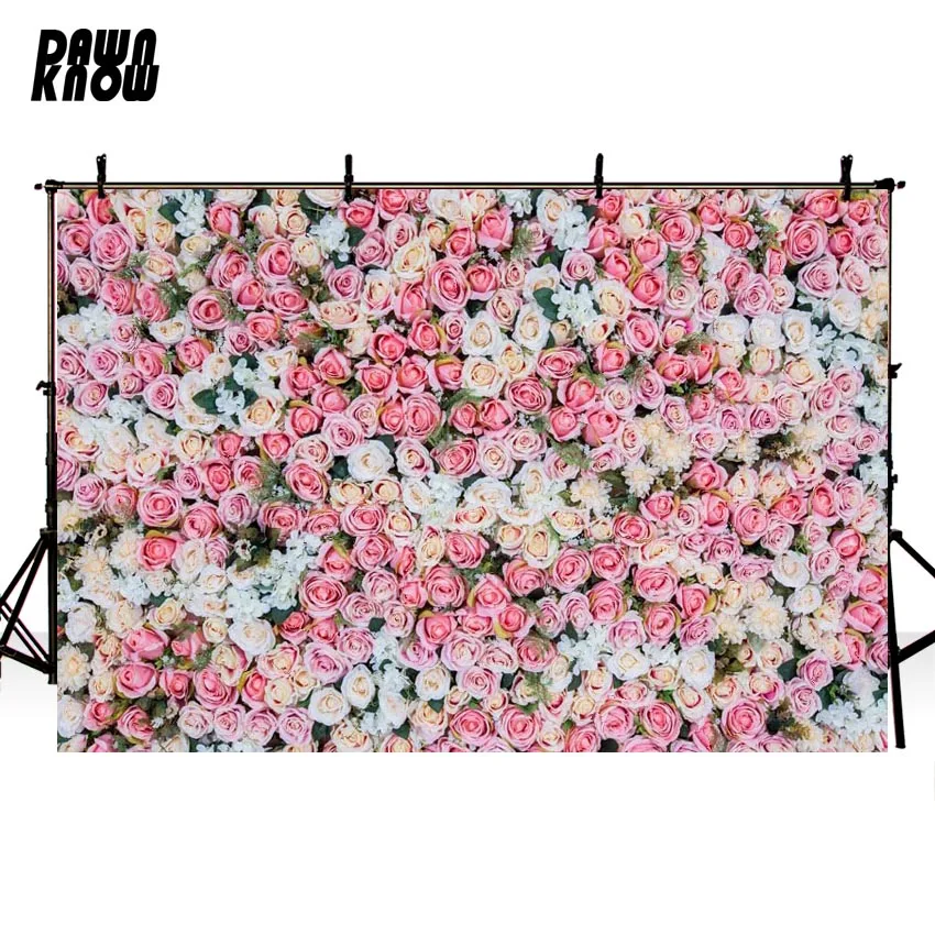 

DAWNKNOW Pink Rose Vinyl Photography Background For Family Flower New Fabric Polyester Backdrop For Wedding Photo Studio G606