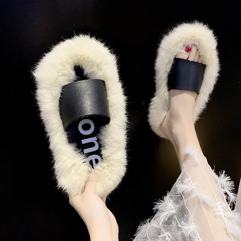

Shoes Women's Slippers 2019 Slides Pokemon Plush Fashion Soft New Fur Flat Luxury Cotton Fabric with fur Autumn Rome