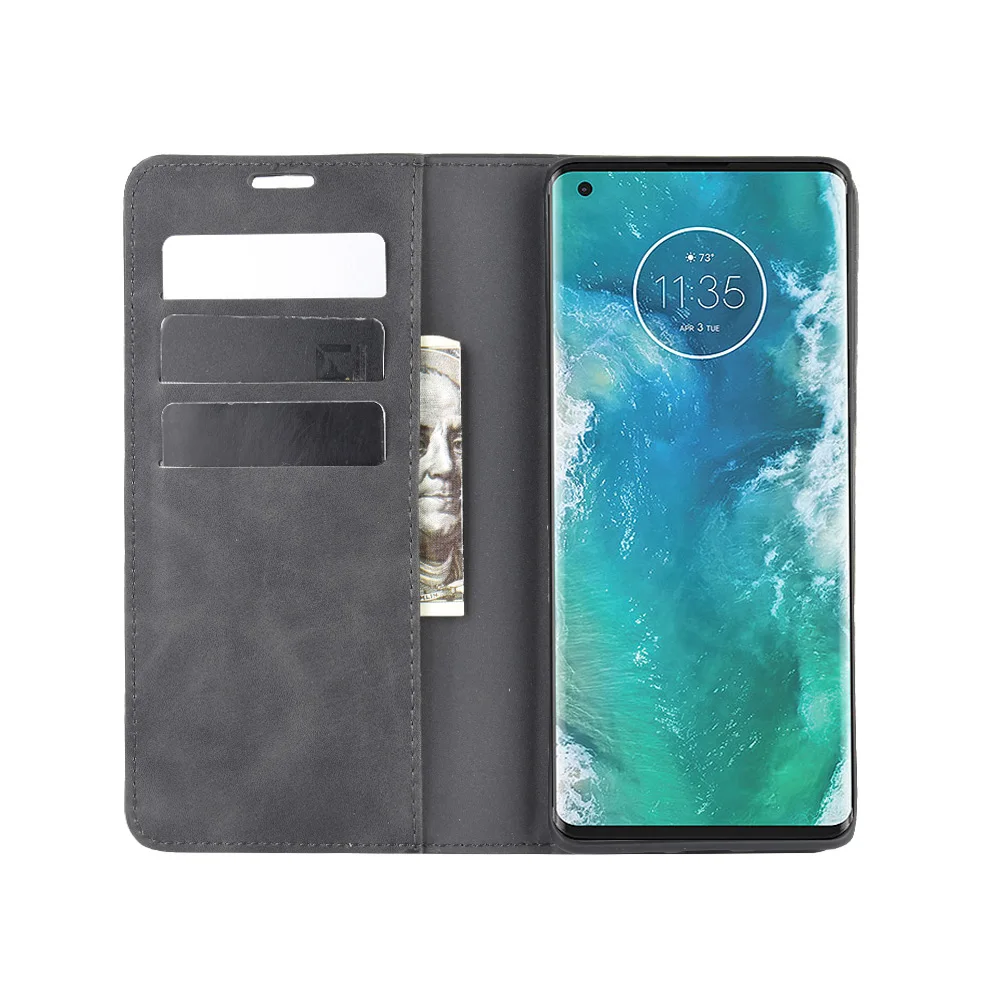 HualuBro Flip Cover a Libro per Motorola Edge 5G - Custodia in PU Pelle Magnetica Antiurto con Portafoglio (Blu