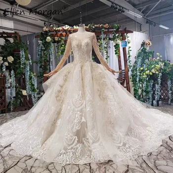 

Real Photos Elegant Wedding Dresses Long Sleeves 2019 Lace Applique Beads Court Train Formal Vestidos De Novia Bridal Ball Gowns