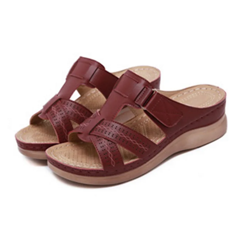 

LITTHING Retro Brand Women Slipper Pllus Size 35-43Women Summer Beach Slides Flip Flops Outdoor Flat Slipper PU Leather Shoes