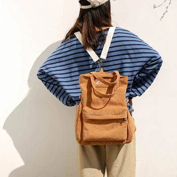 

Corduroy Backpack Retro Solid Color Casual Daypack Shoulder Bag for Women Girl and Student
