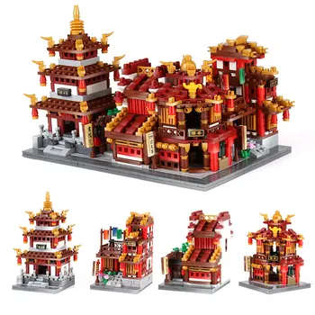 

DHL XB01102 Chinese Building Street Toys The Teahouse Library Cloth House Wangjiang Tower Set Building Blocks Brick Kids Toys